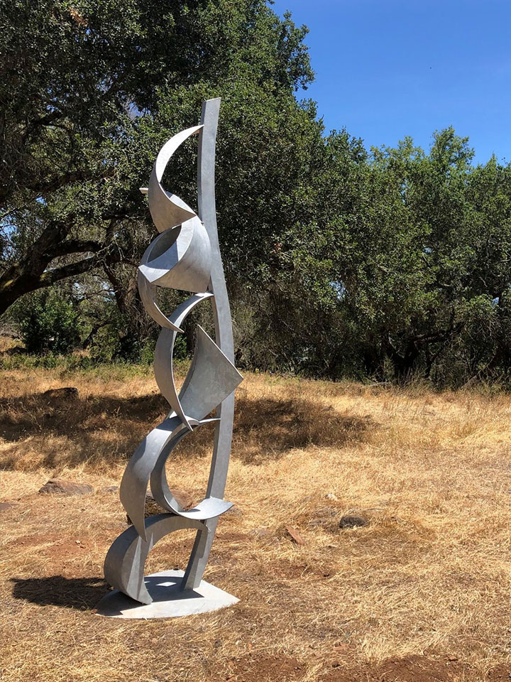 Silver spire sculpture at Paradise Ridge Winery