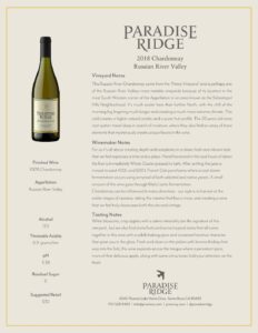 2018 Paradise Ridge Chardonnay Tech Sheet