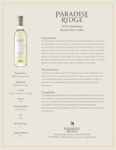 2019 Paradise Ridge Sauvignon Blanc Tech Sheet
