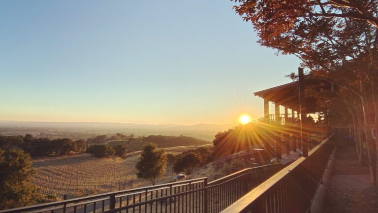 Sunset view going down behind the hills from the Poetry Terrace