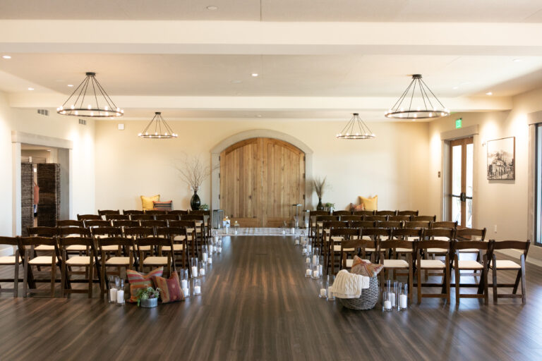 Chairs set up for wedding in Nagasawa tasting room