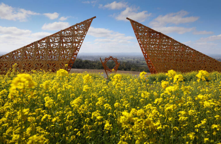 A portion of the art installation Empyrean, by Laurence Renzo Verbeck and Sylvia Adrienne Lisse, is on a hillside at Paradise Ridge Winery in Santa Rosa on Thursday, March 4, 2021.  (Christopher Chung/ The Press Democrat)