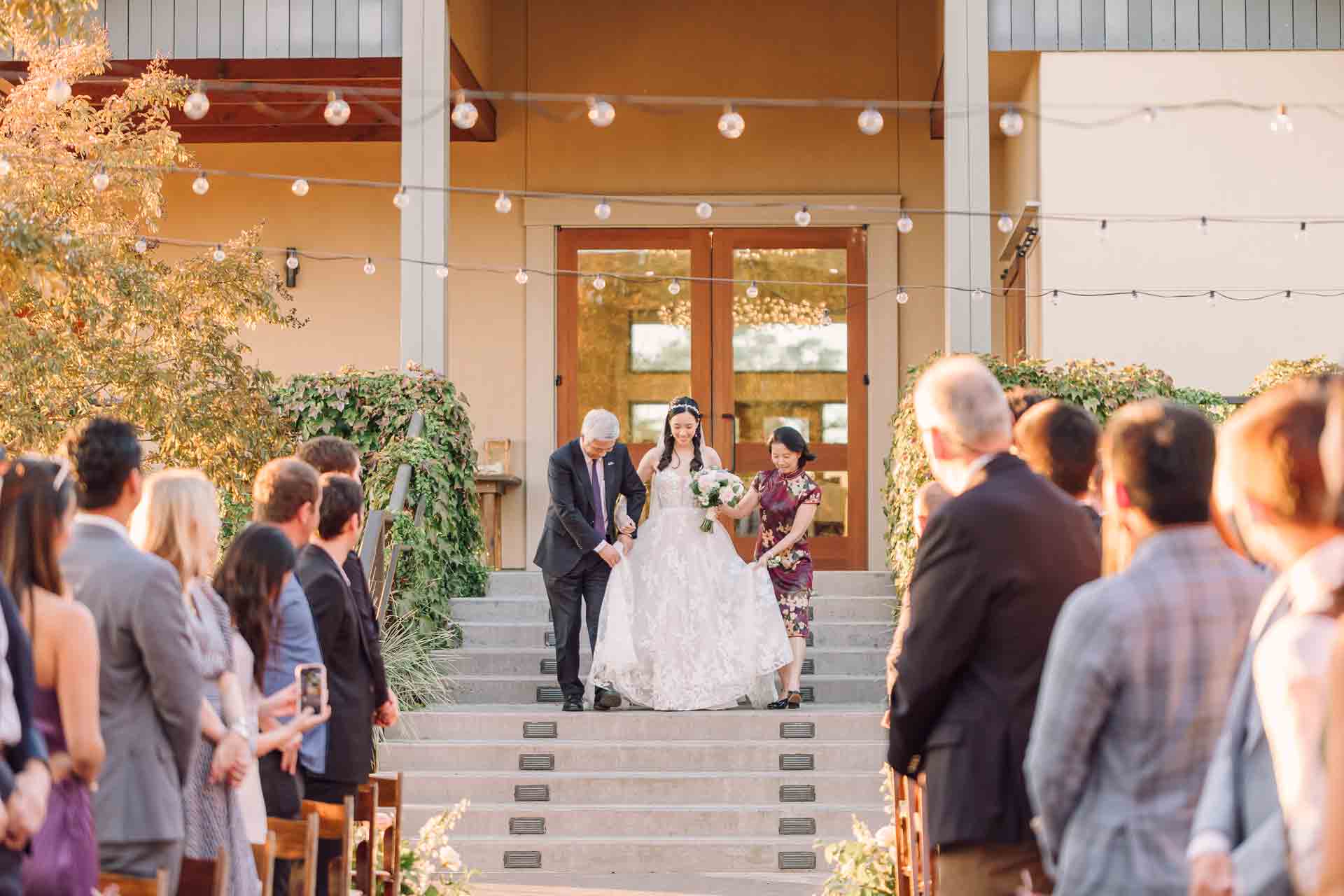 The steps from the winery to the Poetry Terrace create a beautiful and romantic entrance to the ceremony.